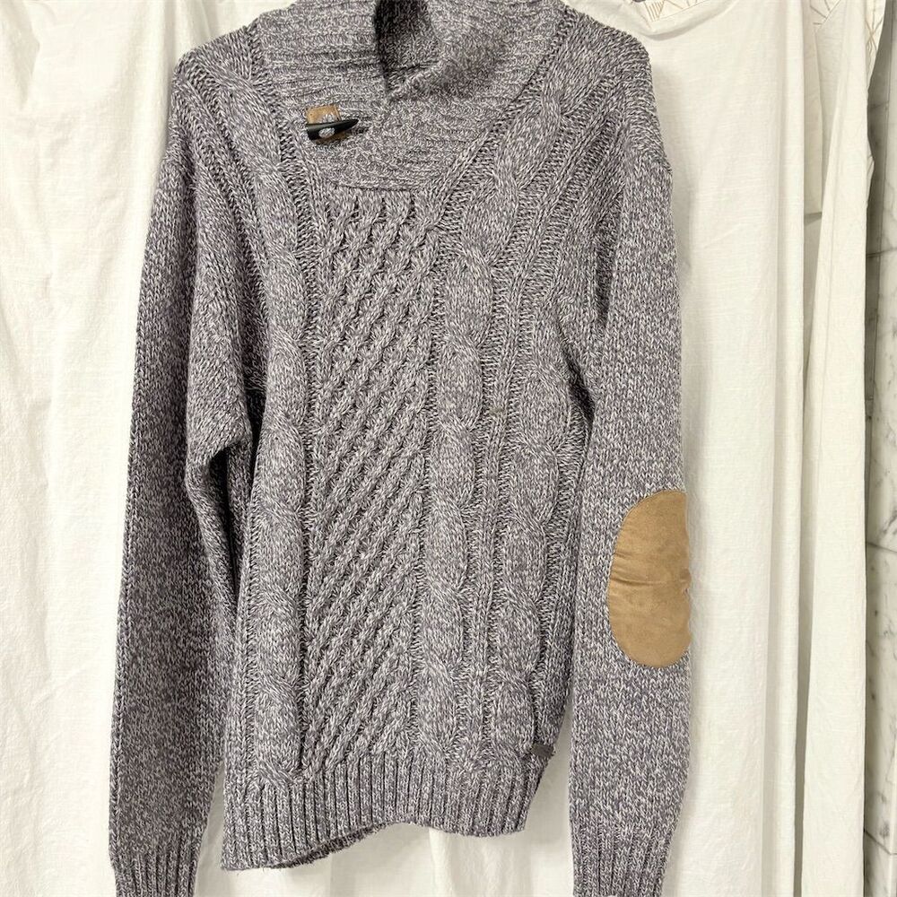 Buffalo David Bitton Men's XL Gray Knit Sweater Elbow Patches